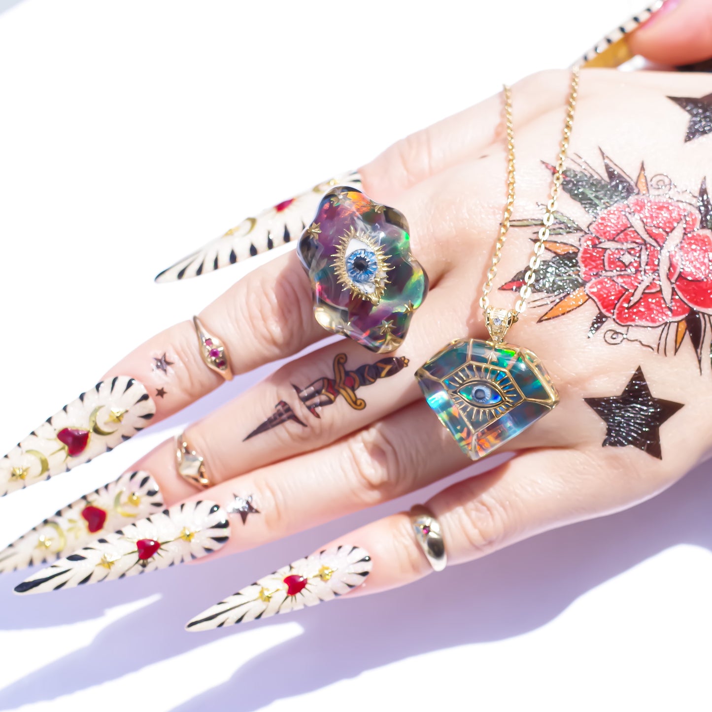 Prismatic Eye Diamond Necklace - Aurora Opal