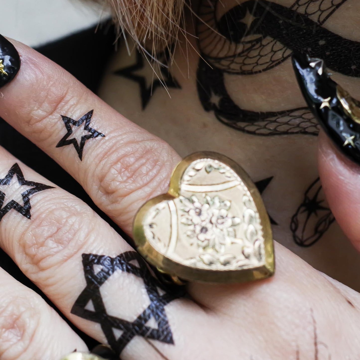 HEART LOCKET RING / FLOWER / #12 / 14KGF