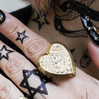 HEART LOCKET RING / FLOWER / #12 / 14KGF