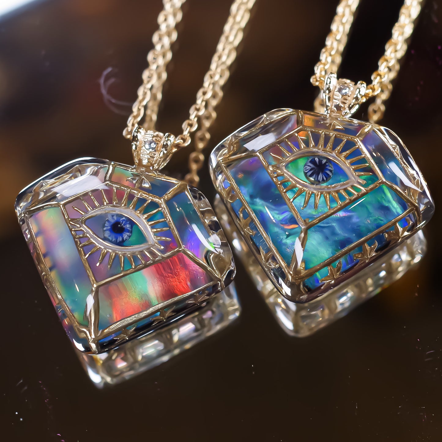 Prismatic Eye Diamond Necklace - Aurora Opal