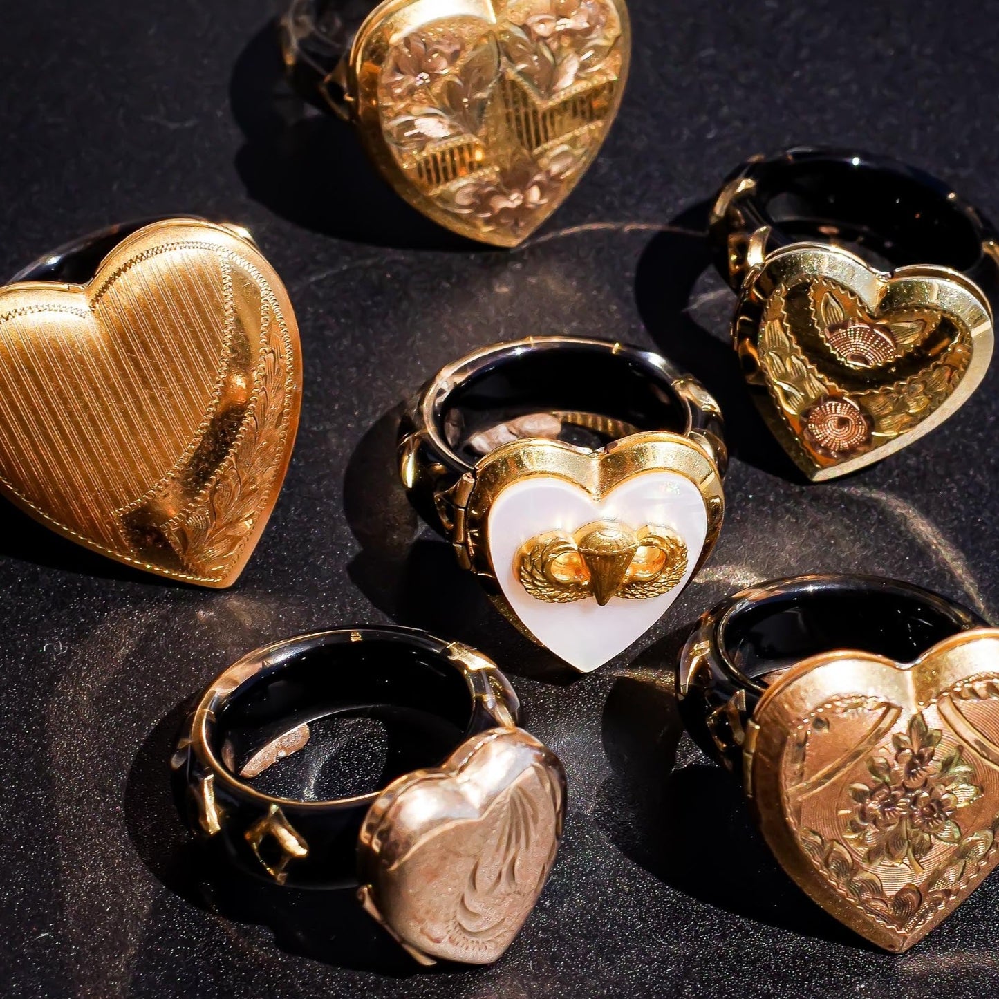 HEART LOCKET RING / parachute SHELL / #13 / 14KGF