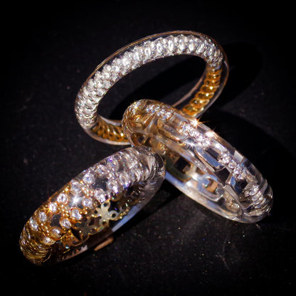 Classic Chain Dual Tone Ring - Clear × Silver × Gold / #8 #14 #16