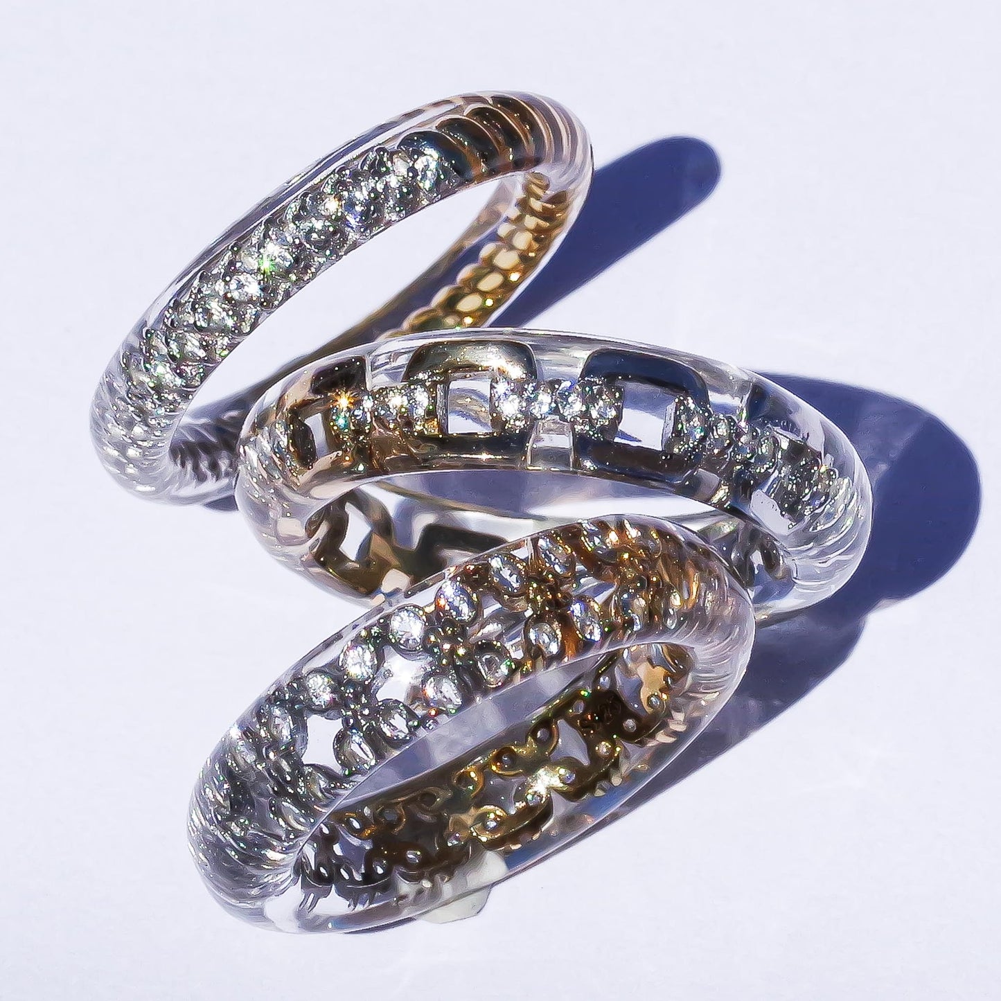 Classic Chain Dual Tone Ring - Clear × Silver × Gold / #8 #14 #16