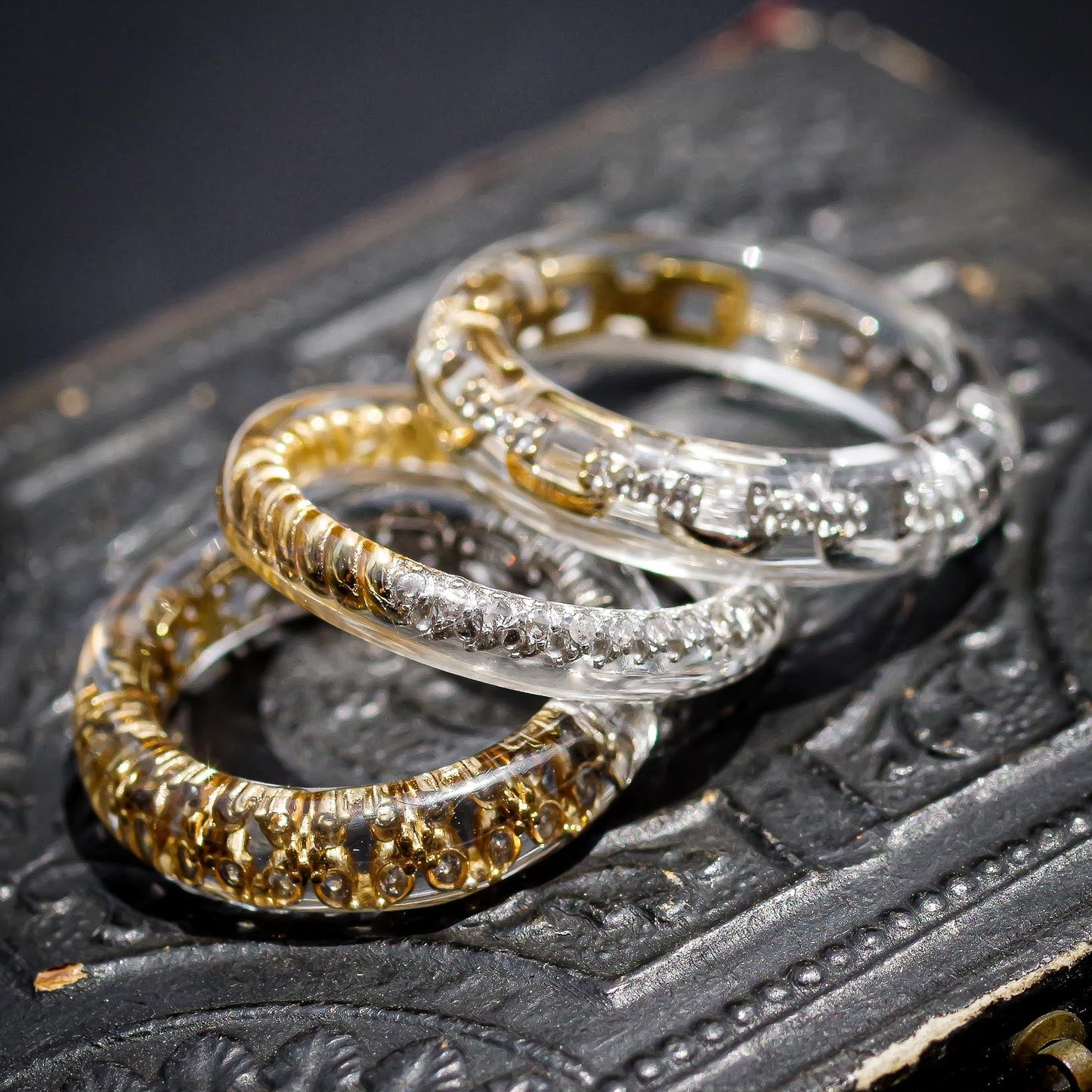 Classic Chain Dual Tone Ring - Clear × Silver × Gold / #8 #14 #16