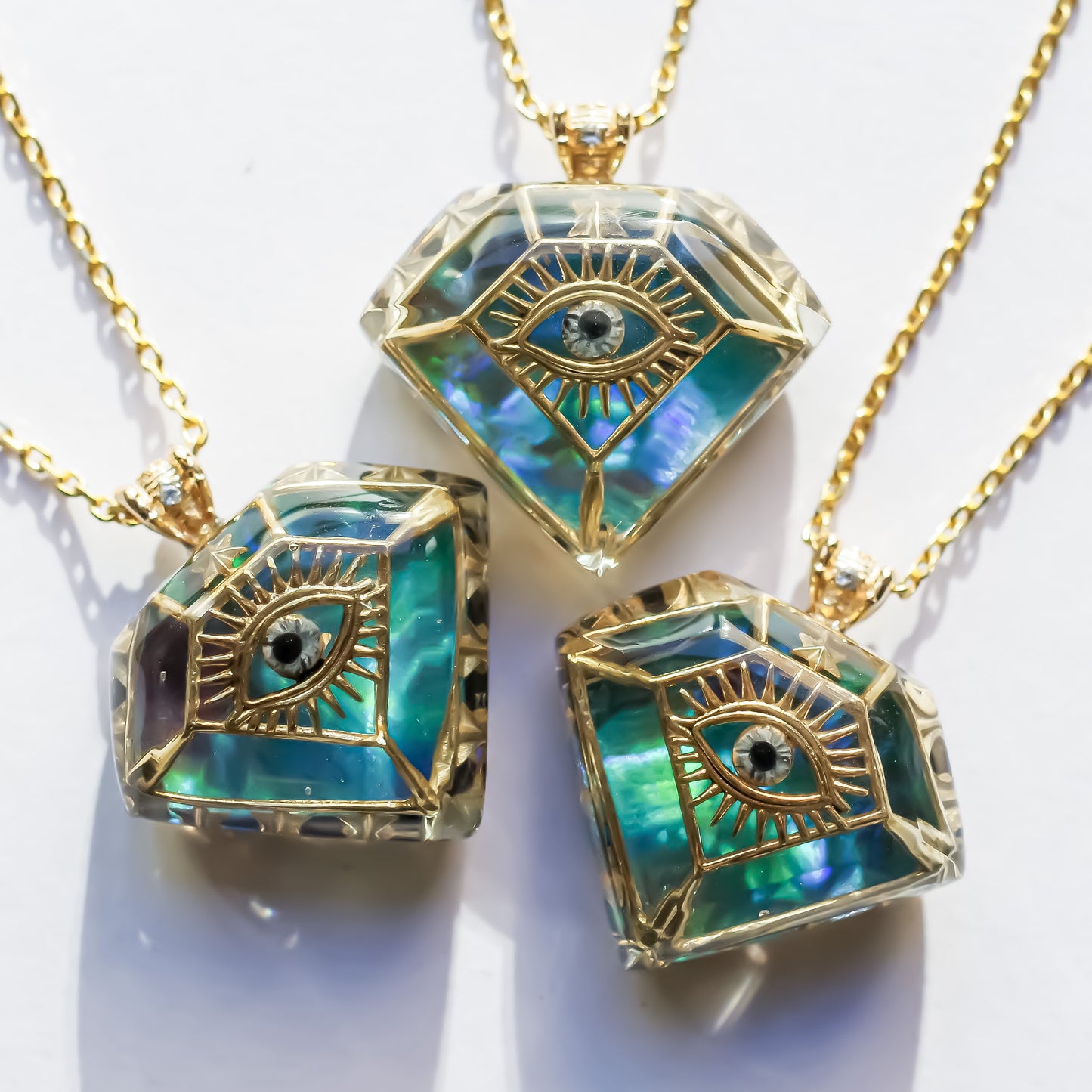 Prismatic Eye Diamond Necklace - Aurora Opal