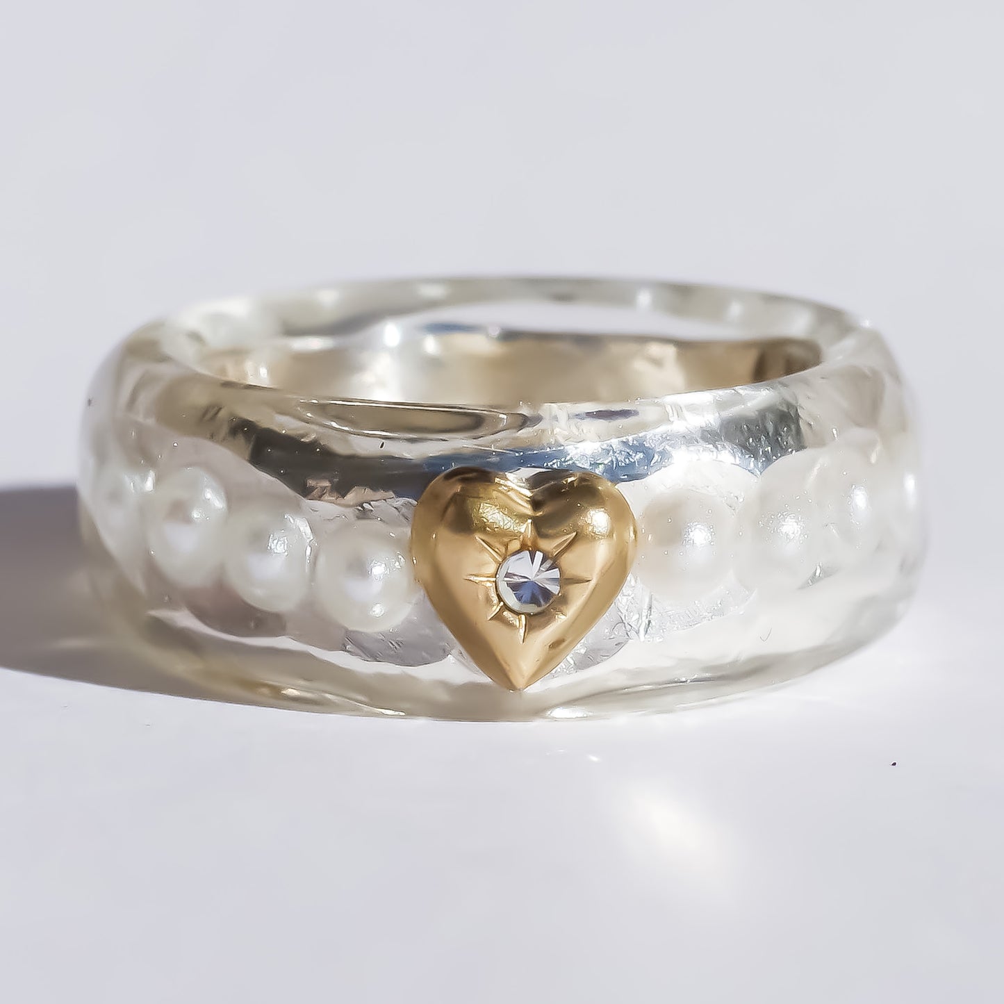LOVE RING / HEART / SILVER / PEARL / #14