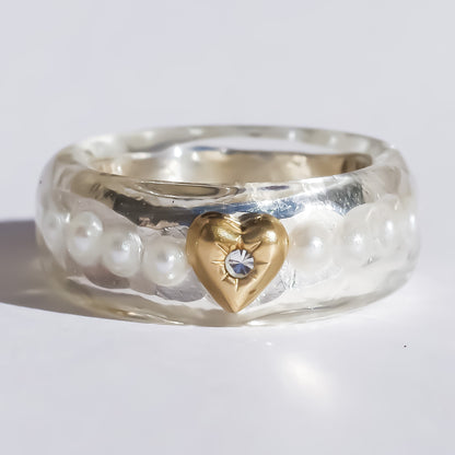 LOVE RING / HEART / SILVER / PEARL / #14