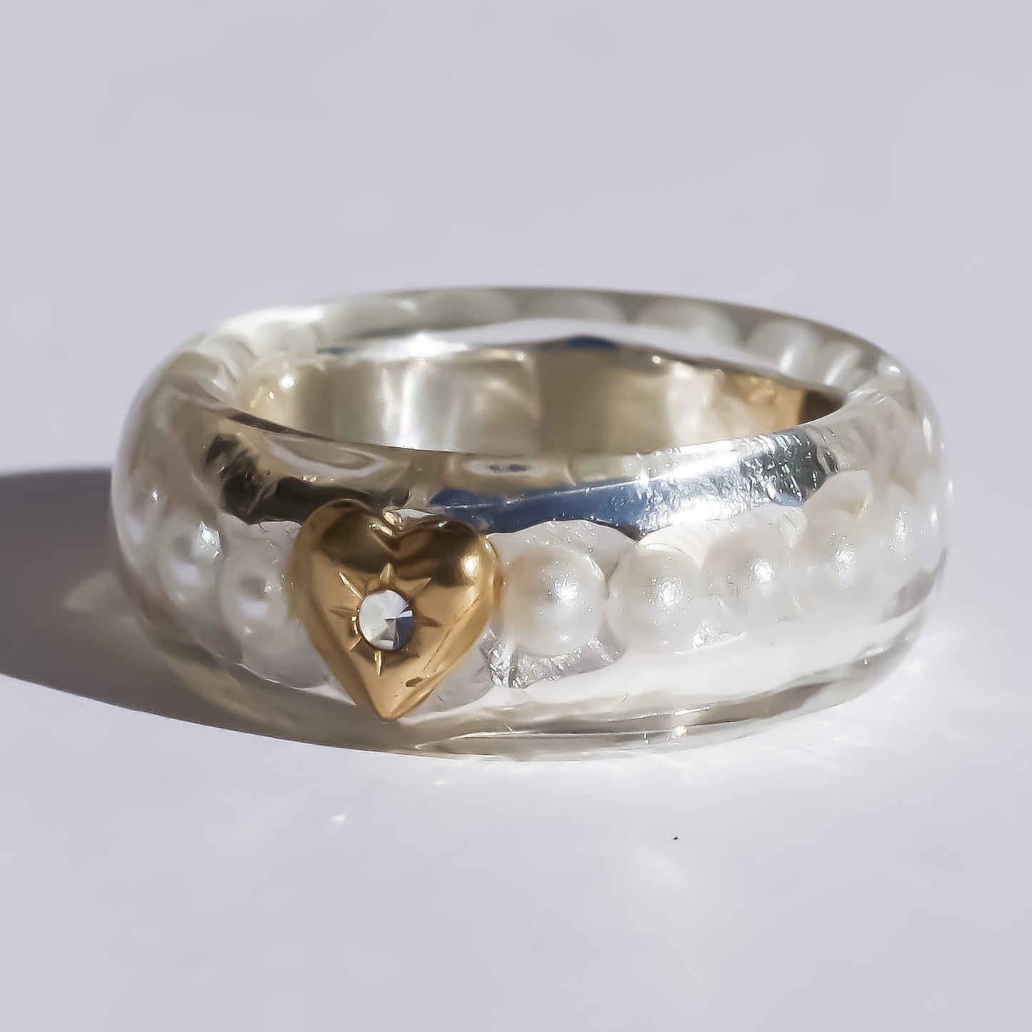 LOVE RING / HEART / SILVER / PEARL / #14
