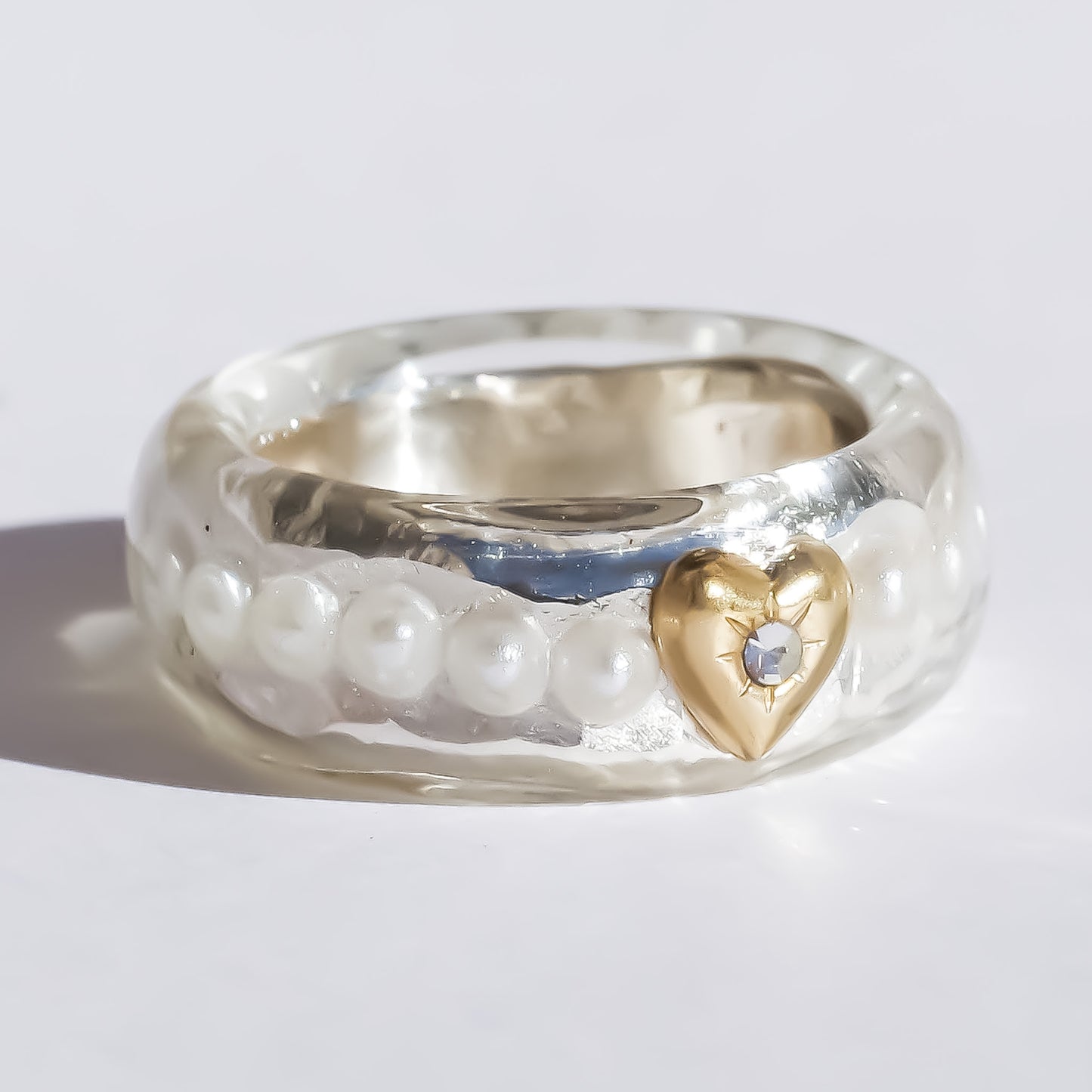 LOVE RING / HEART / SILVER / PEARL / #14