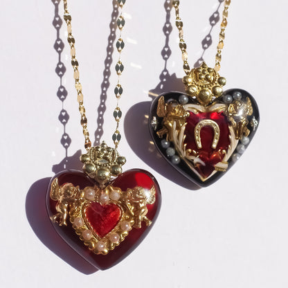 ANGEL NECKLACE / HEART / HORSESHOE /BLACK 