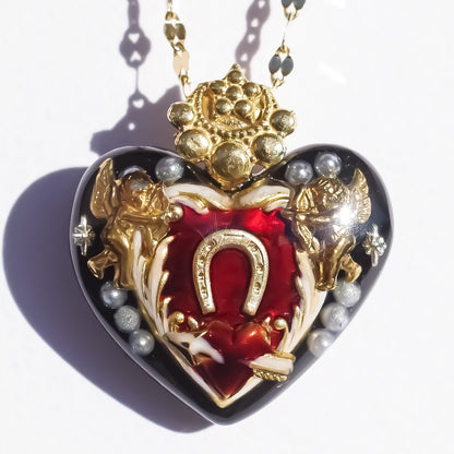 ANGEL NECKLACE / HEART / HORSESHOE /BLACK 