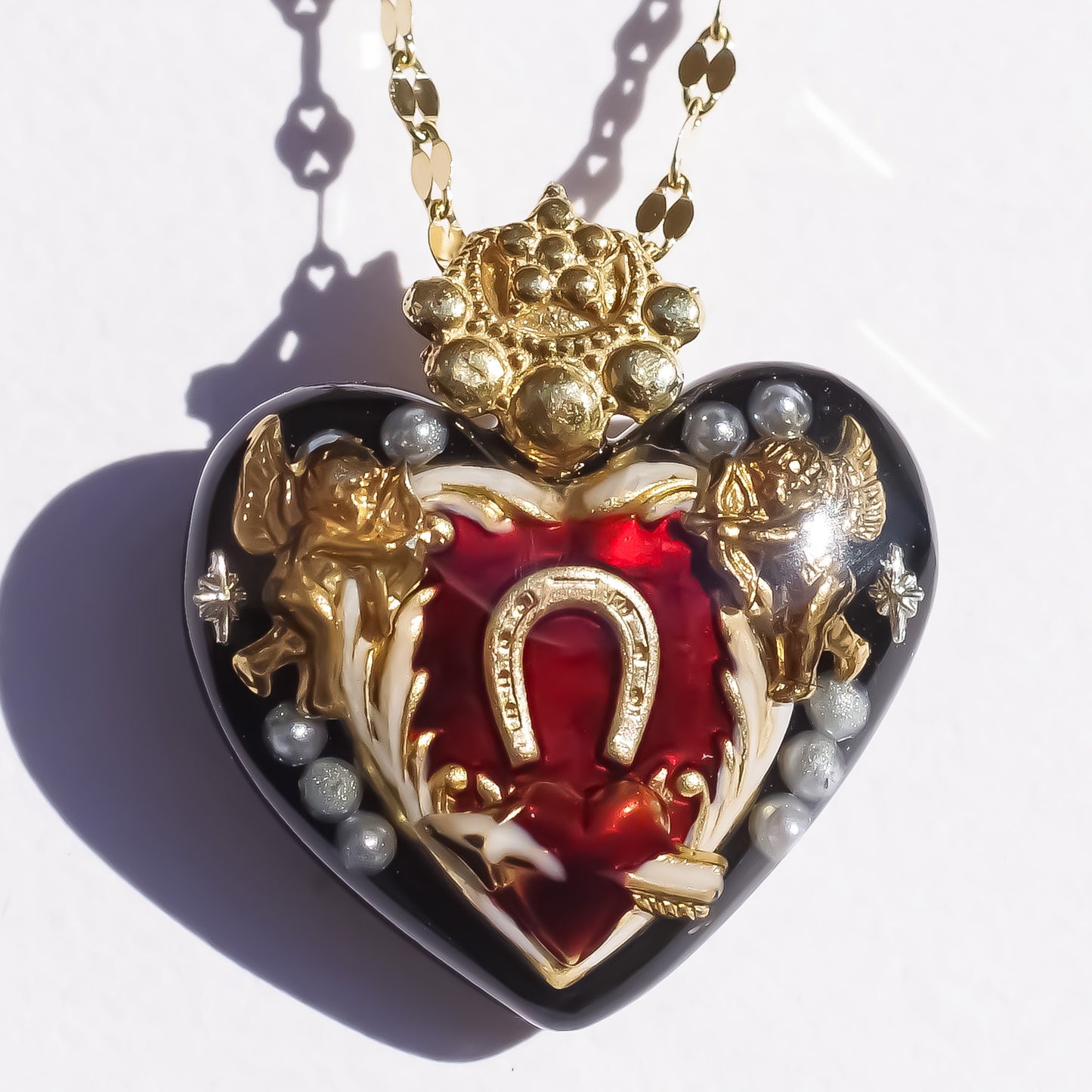 ANGEL NECKLACE / HEART / HORSESHOE /BLACK 
