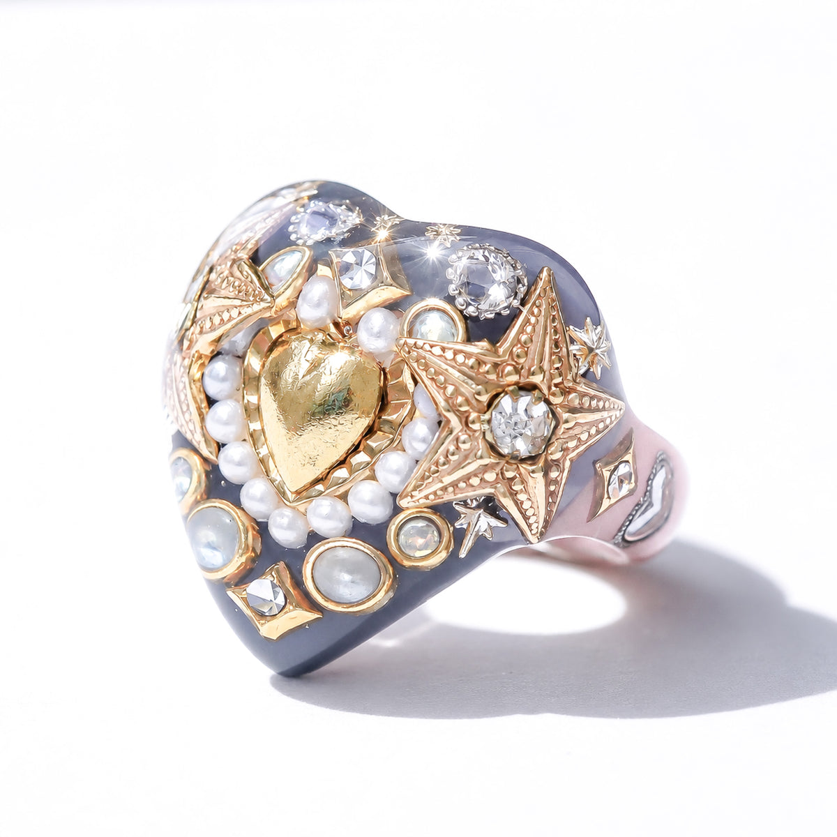 Celestial Heart Ring – Smoky Gray × Gold / #10