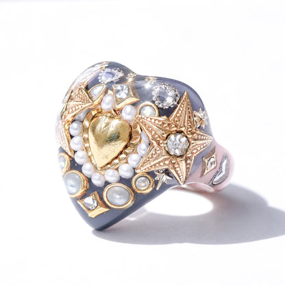 Celestial Heart Ring – Smoky Gray × Gold / #10