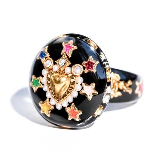 The Magic Lollipop Heart Ring - Black × Rainbow / #12 #13