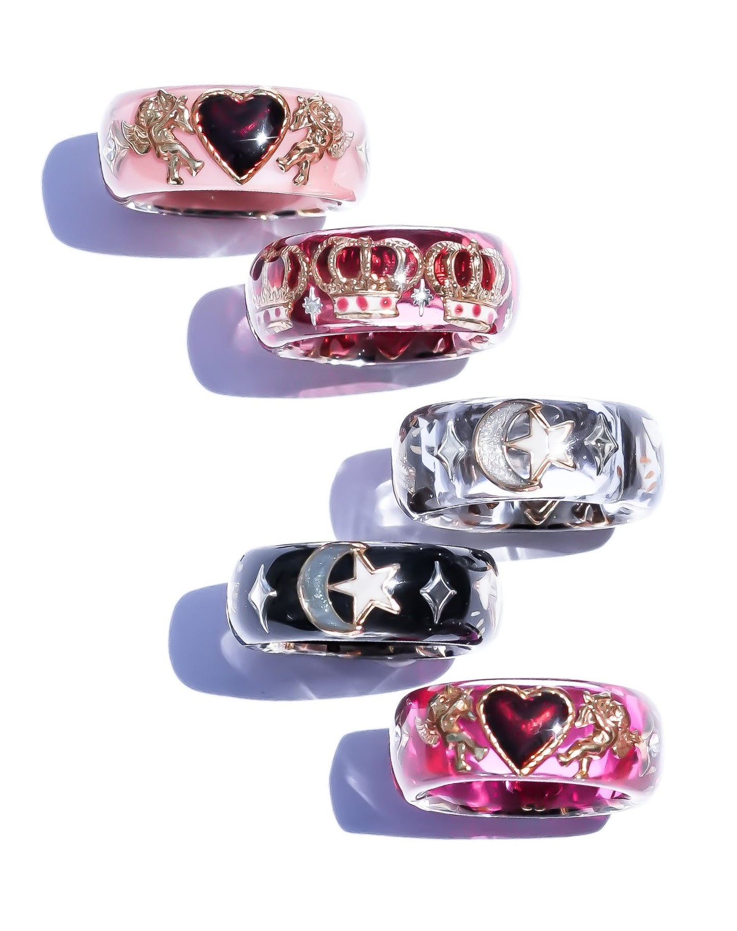 Midnight Cupid Heart Ring - Black × Deep Red / #8 #11