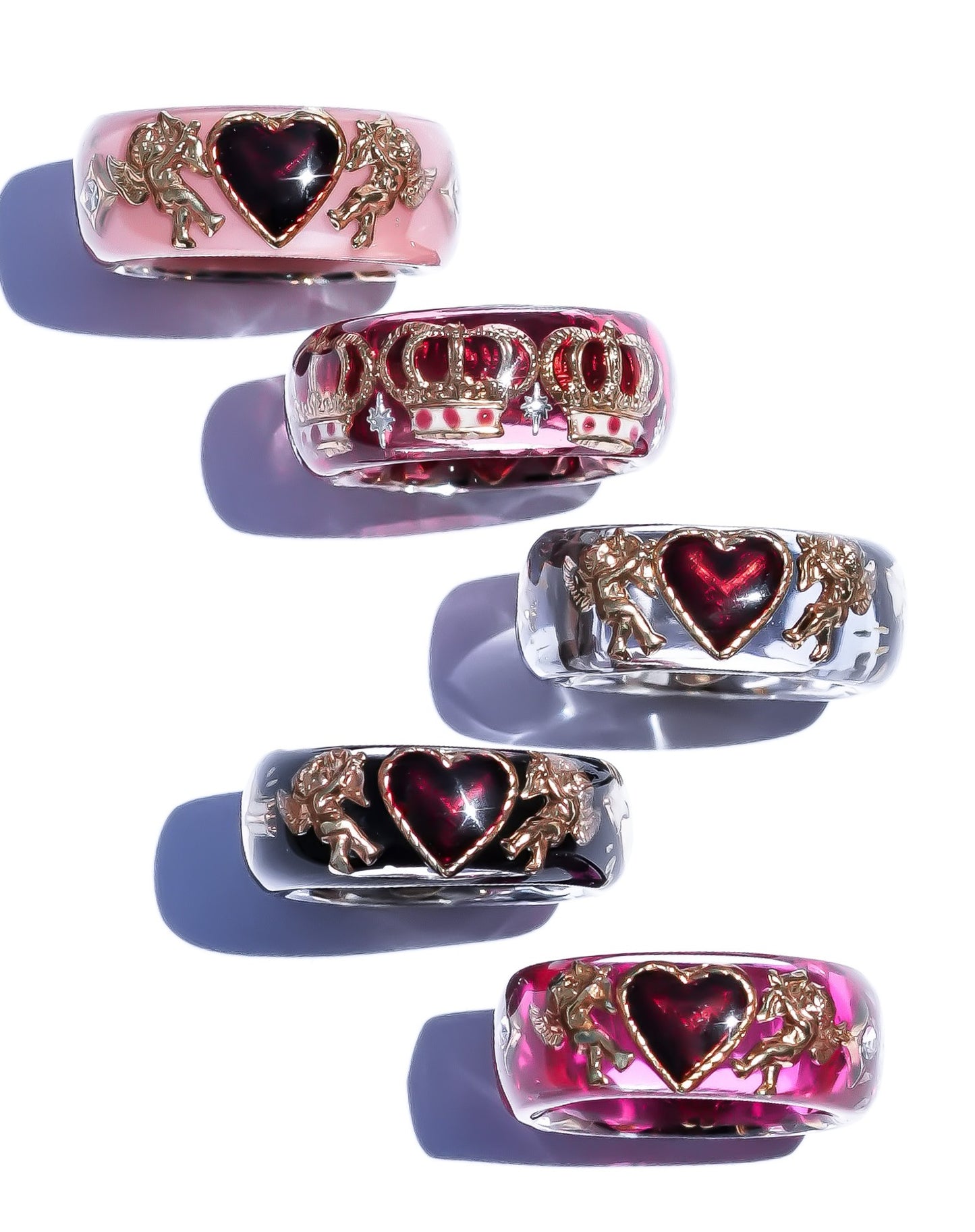 Midnight Cupid Heart Ring - Black × Deep Red / #8 #11