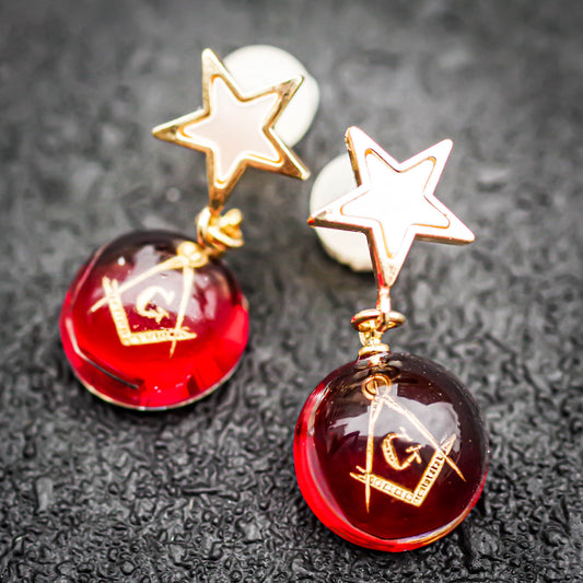 MASONIC EARRINGS / RED / STAR / SMALL