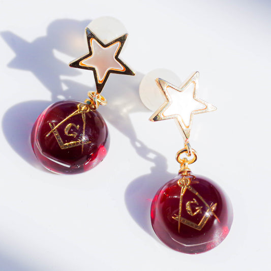 MASONIC EARRINGS / RED / STAR / SMALL