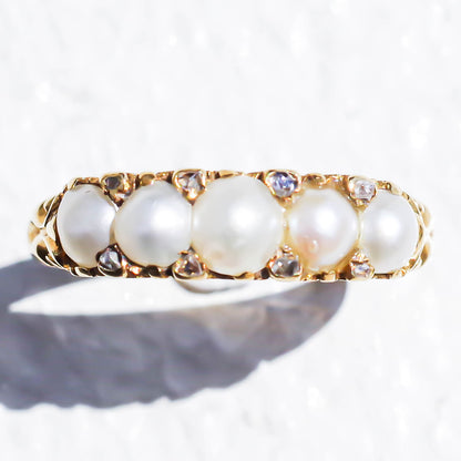PEARL & DIAMOND RING / UK (18KYG) #13