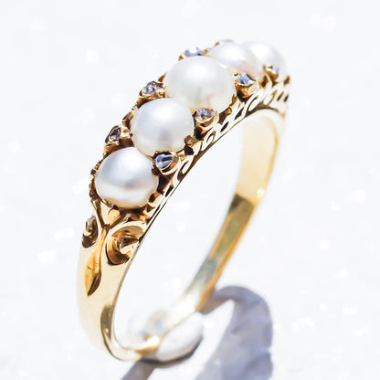 PEARL & DIAMOND RING / UK (18KYG) #13