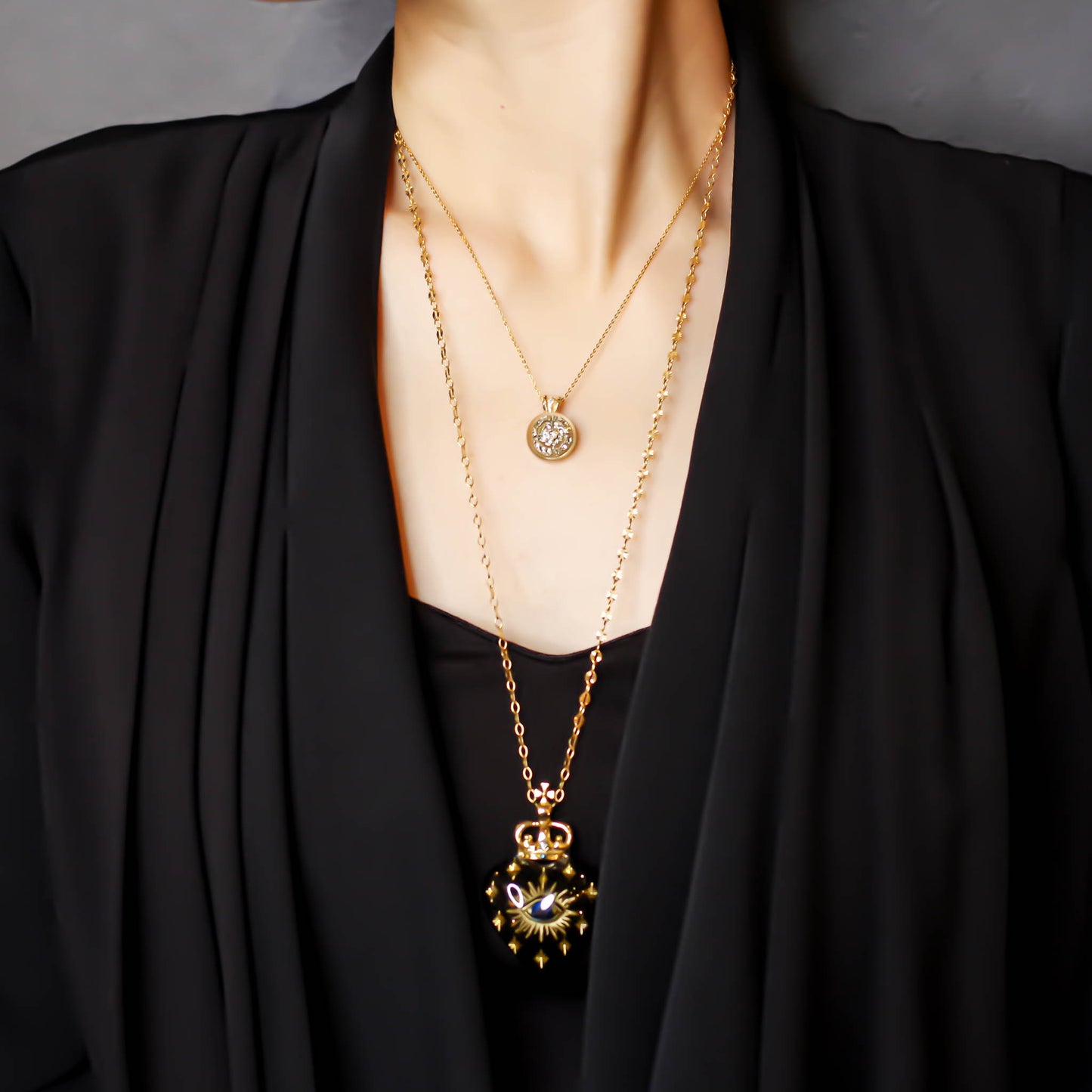 EYE BIG HEART NECKLACE / BLACK