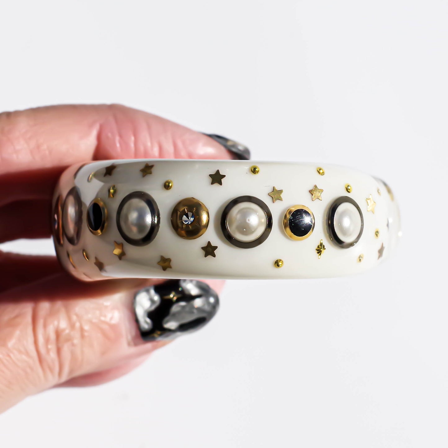 MOURNING BRACELET / WHITE BLACK / EYE / ONYX