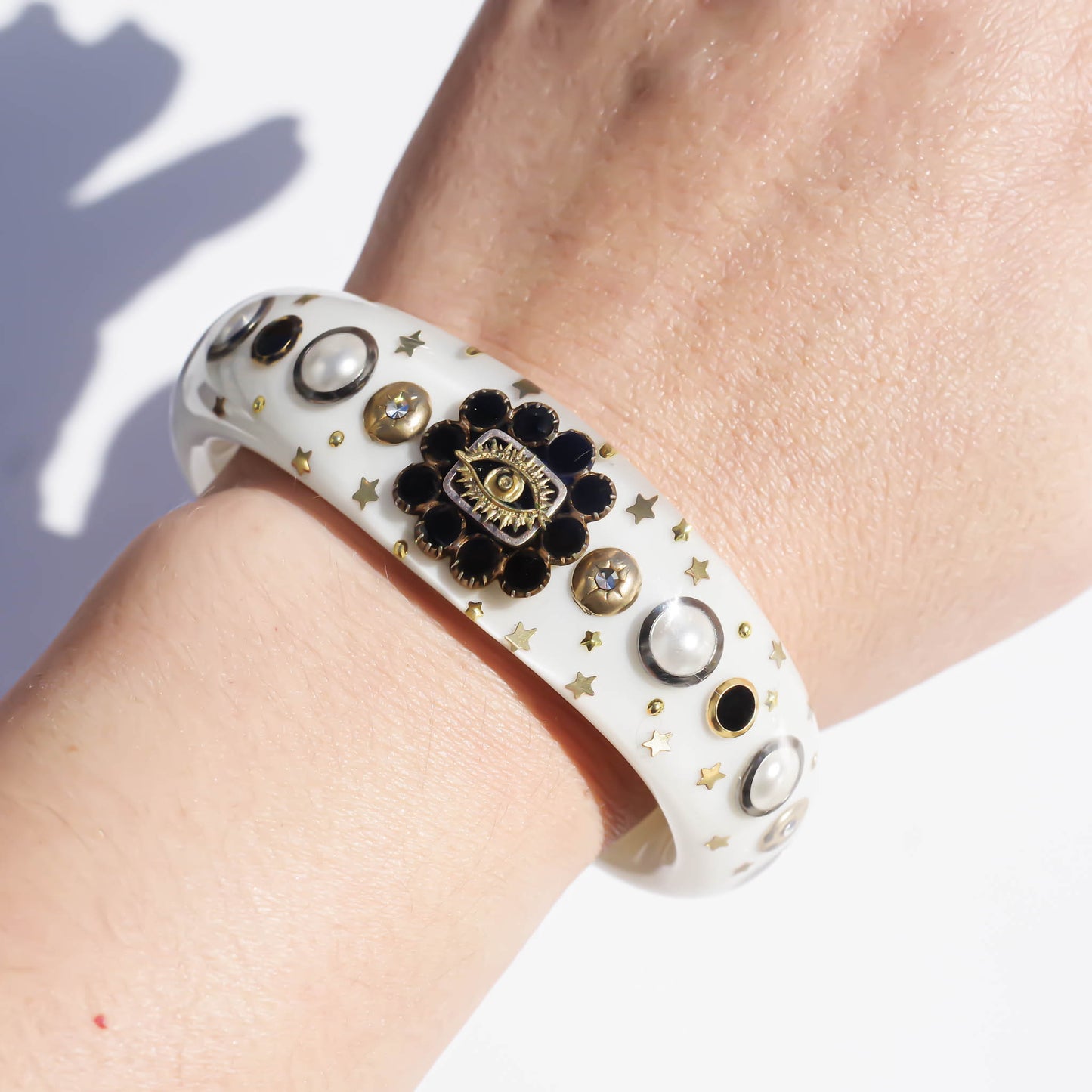 MOURNING BRACELET / WHITE BLACK / EYE / ONYX