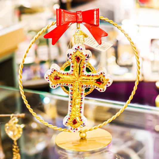 ORNAMENTS / JEWELED CROSS RED / USA