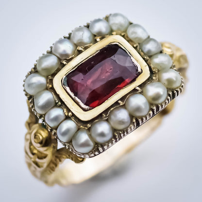 MOURNING RING / GARNET / LONDON / 18K / #12.5