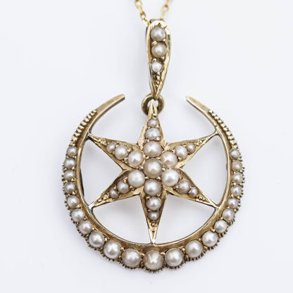 STAR MOON NECKLACE SMALL / PEARL / LONDON / 15K