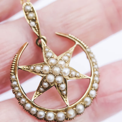 STAR MOON NECKLACE SMALL / PEARL / LONDON / 15K