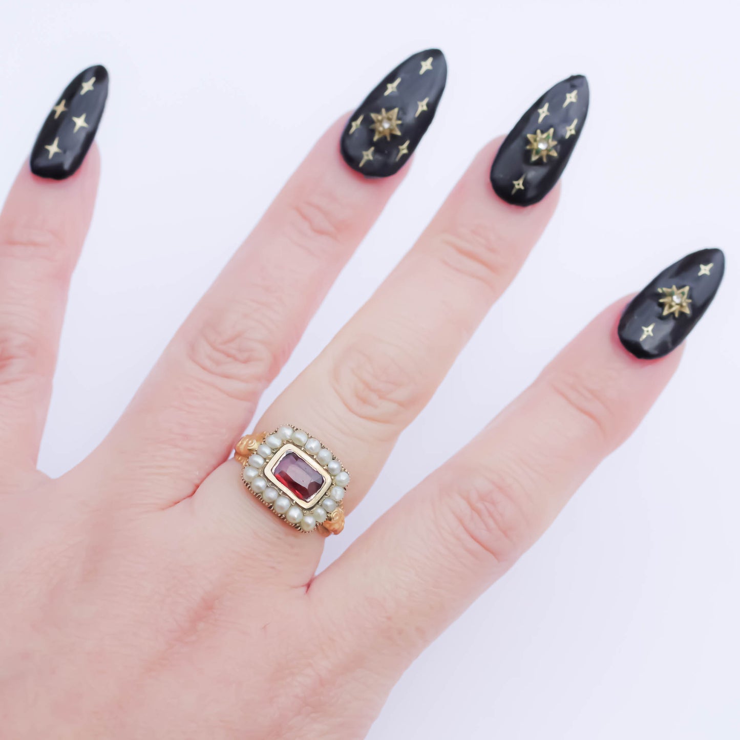 MOURNING RING / GARNET / LONDON / 18K / #12.5
