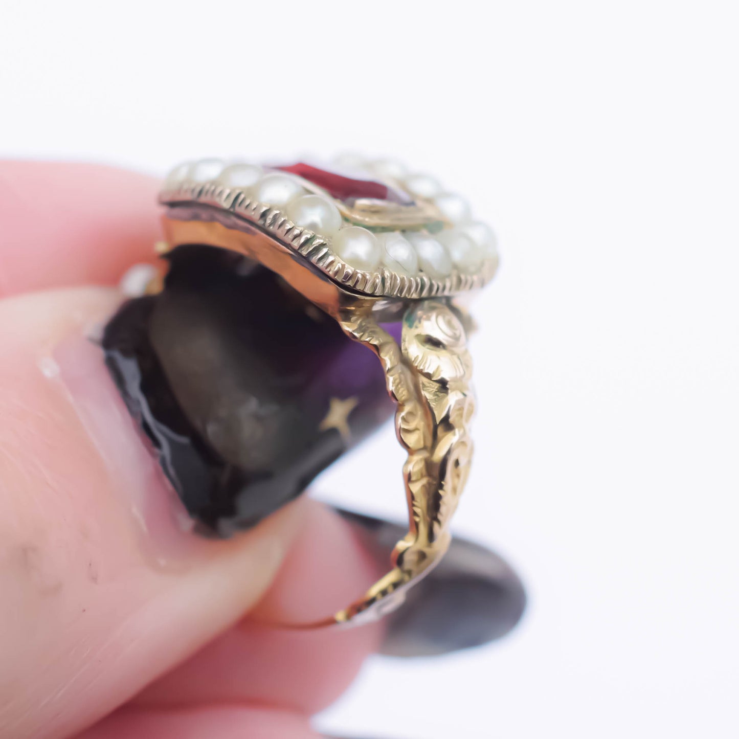 MOURNING RING / GARNET / LONDON / 18K / #12.5
