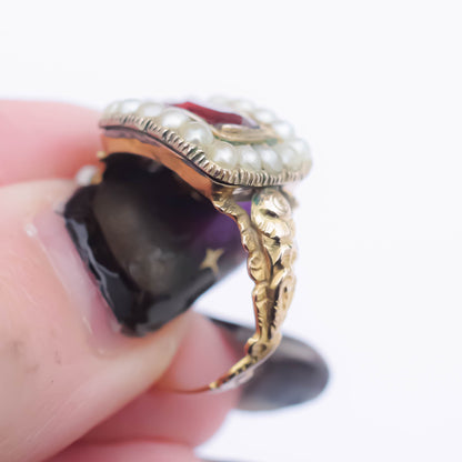 MOURNING RING / GARNET / LONDON / 18K / #12.5