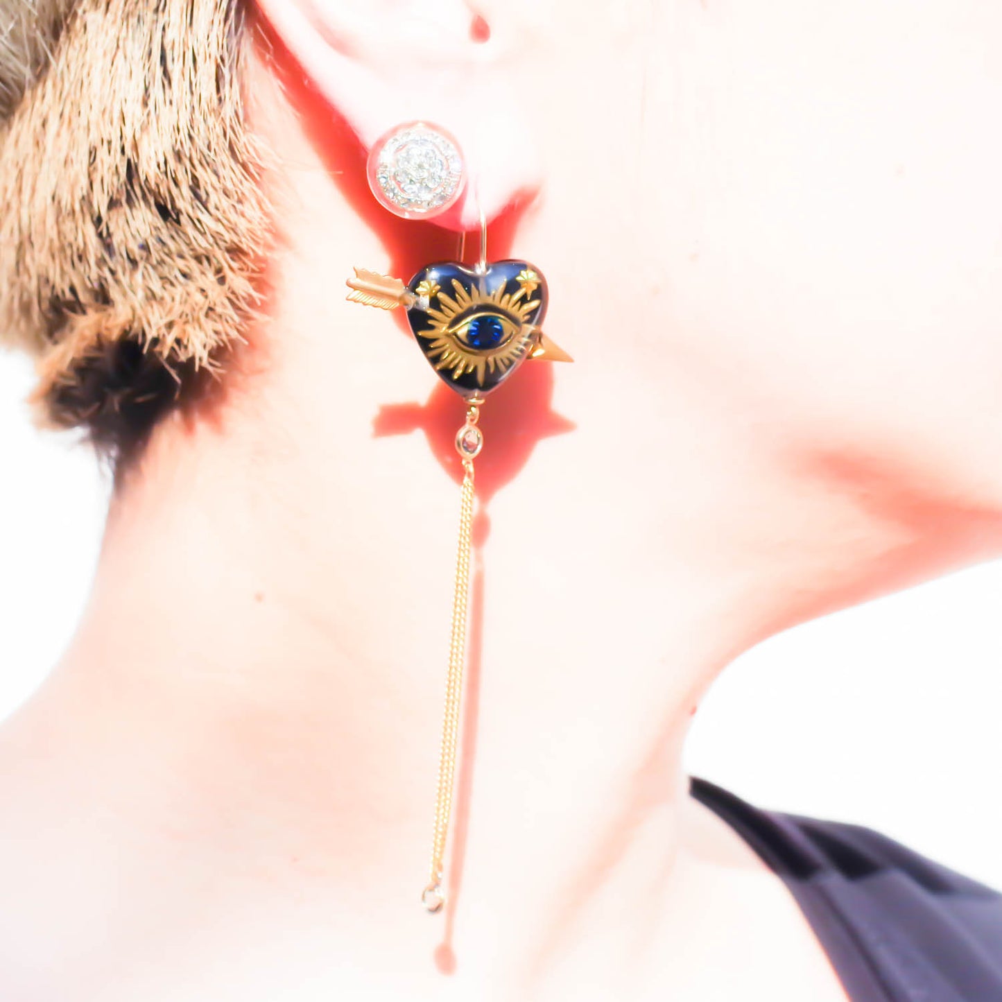 EYE CUPID EARRING / HEART / BLACK / 1P