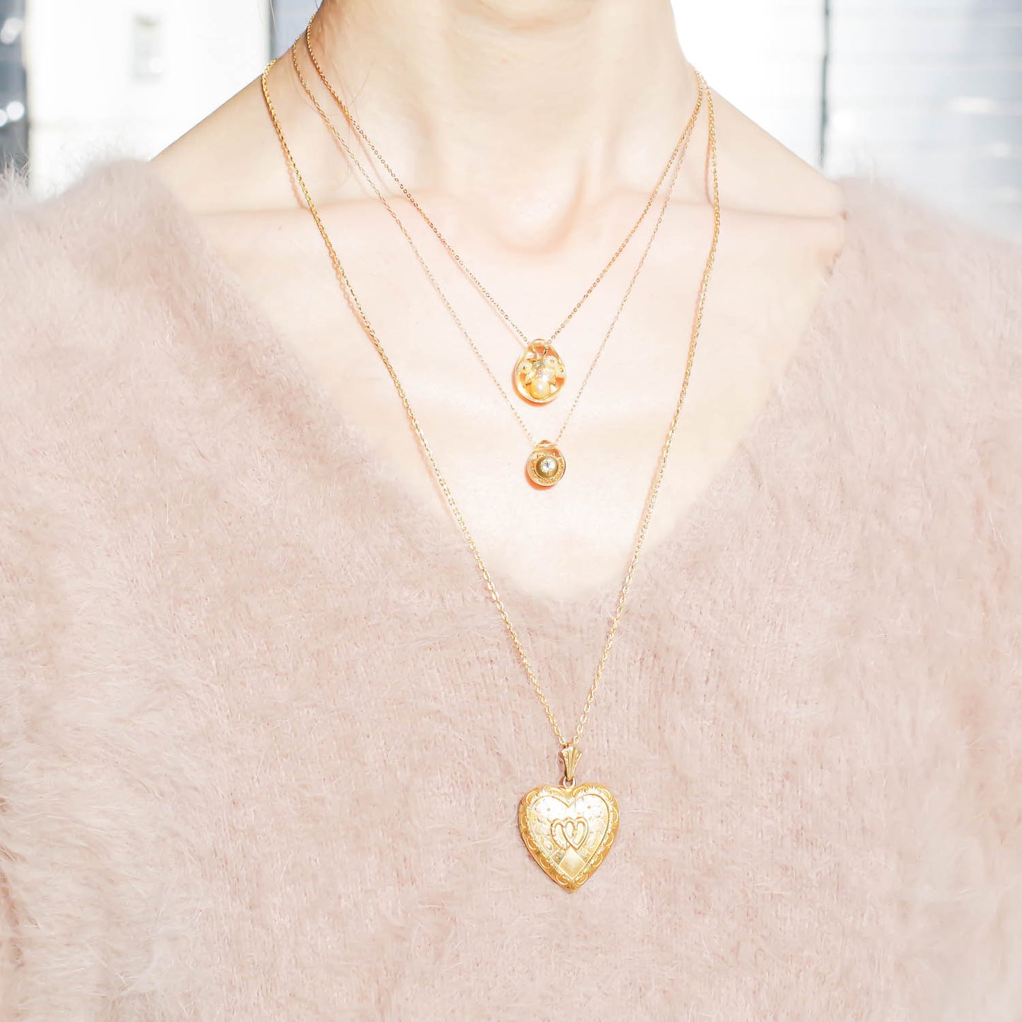 HEART LOCKET NECKLACE / DOUBLE HEART / 14KGF