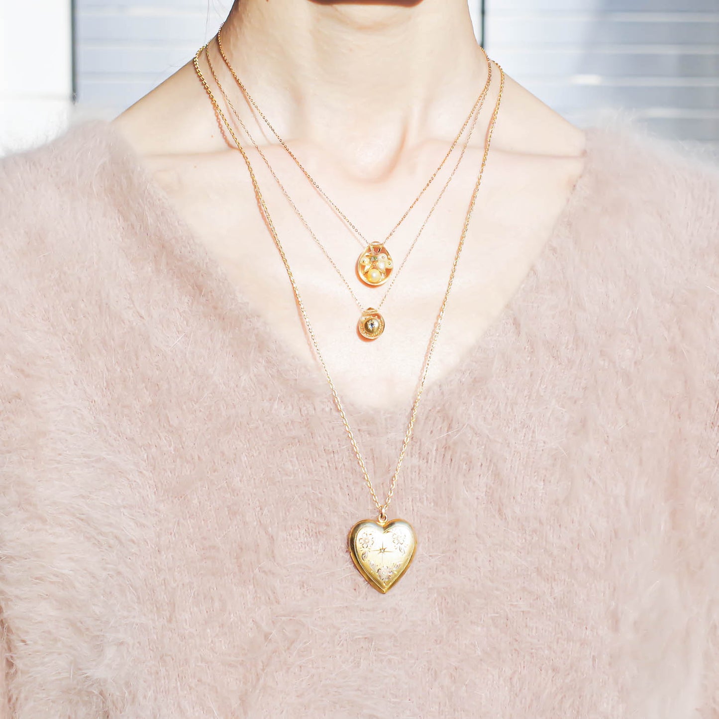 HEART LOCKET NECKLACE / FLOWER STAR / 14KGF