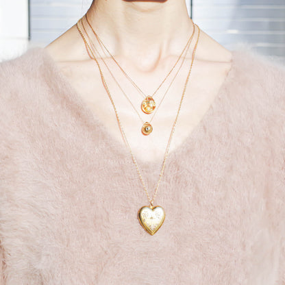 HEART LOCKET NECKLACE / FLOWER STAR / 14KGF