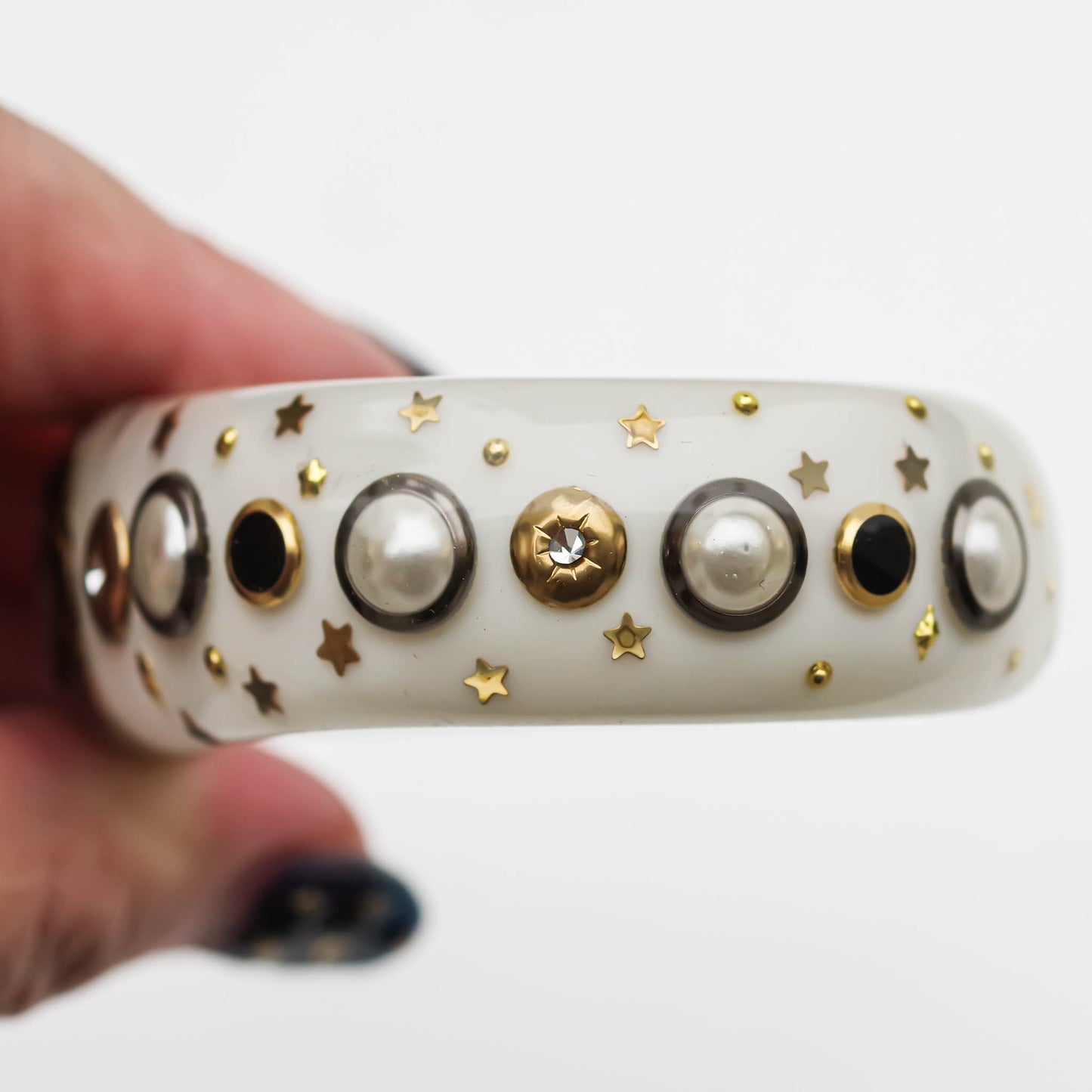 MOURNING BRACELET / WHITE BLACK / EYE / ONYX