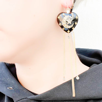 MOON & STAR EARRING / HEART / BLACK (1 piece)