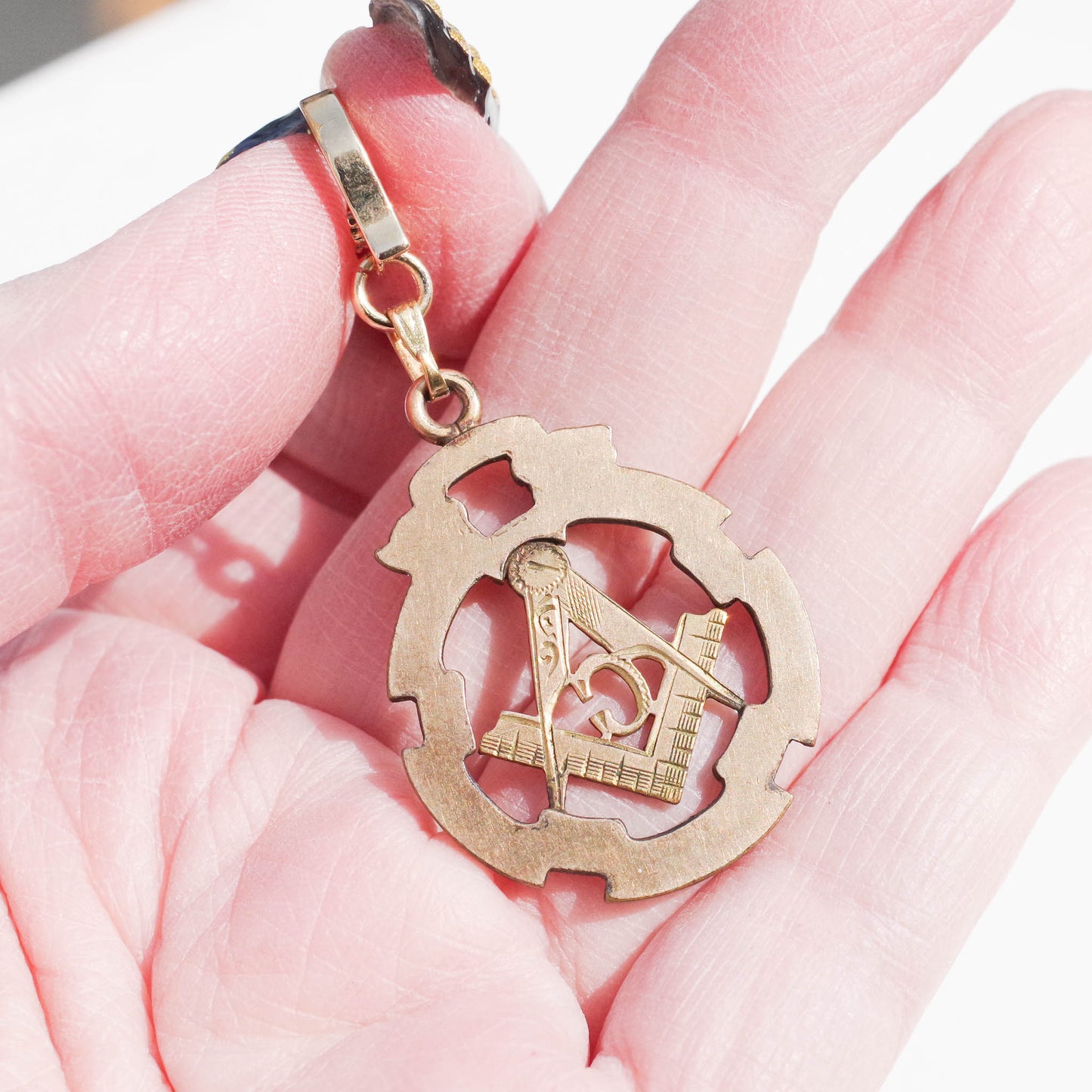 MASONIC CHARM / COMPASS / RIBON / 14KGF