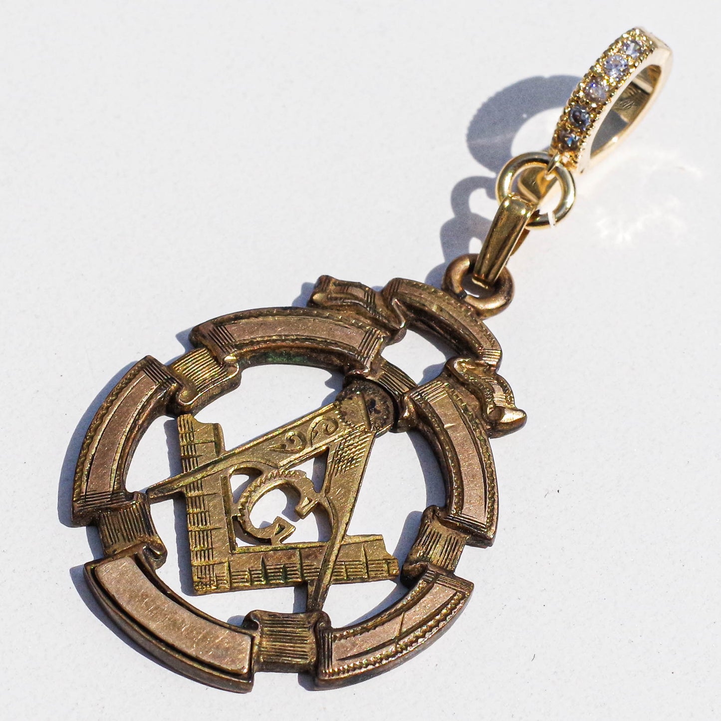 MASONIC CHARM / COMPASS / RIBON / 14KGF