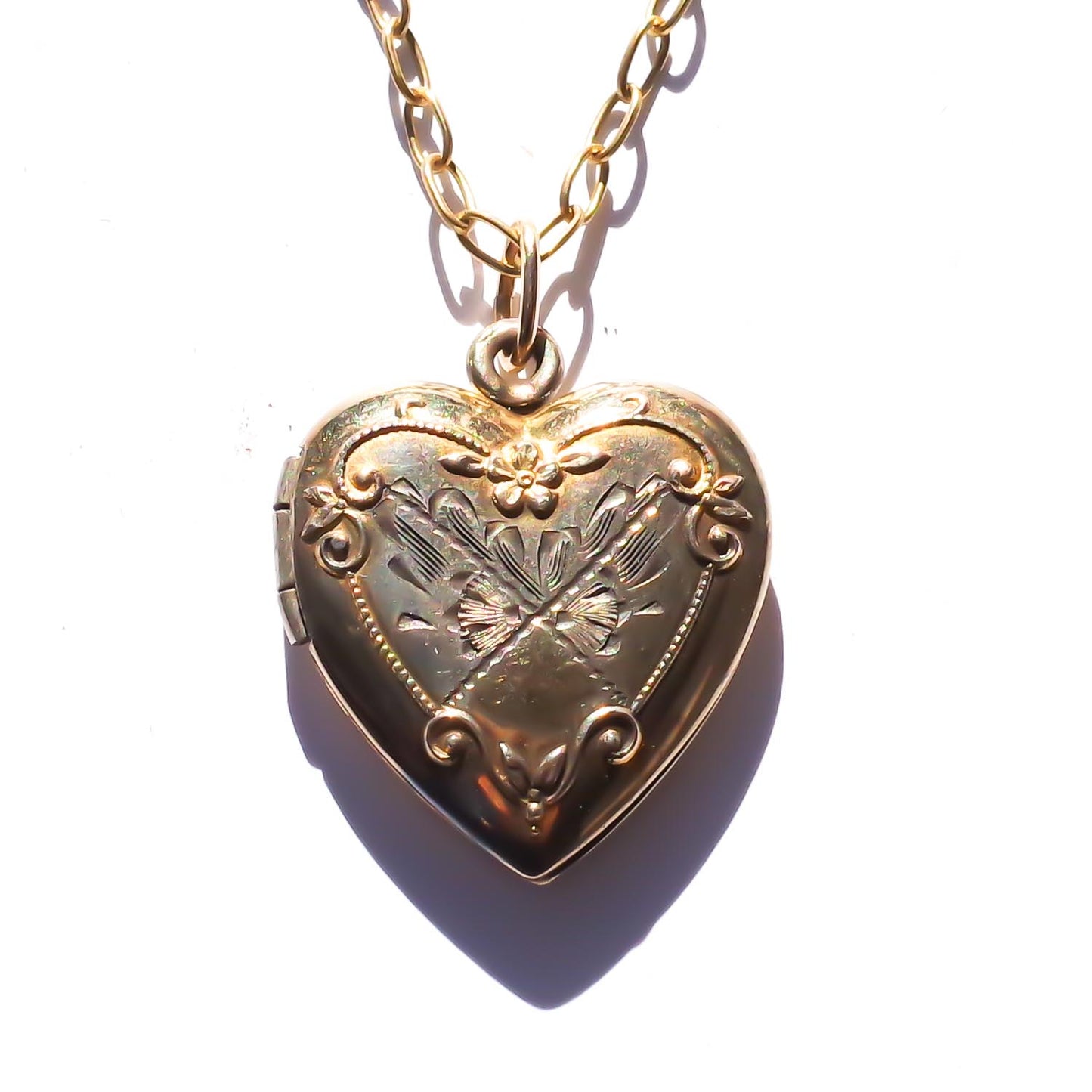 HEART LOCKET NECKLACE / FLOWER / 14KGF
