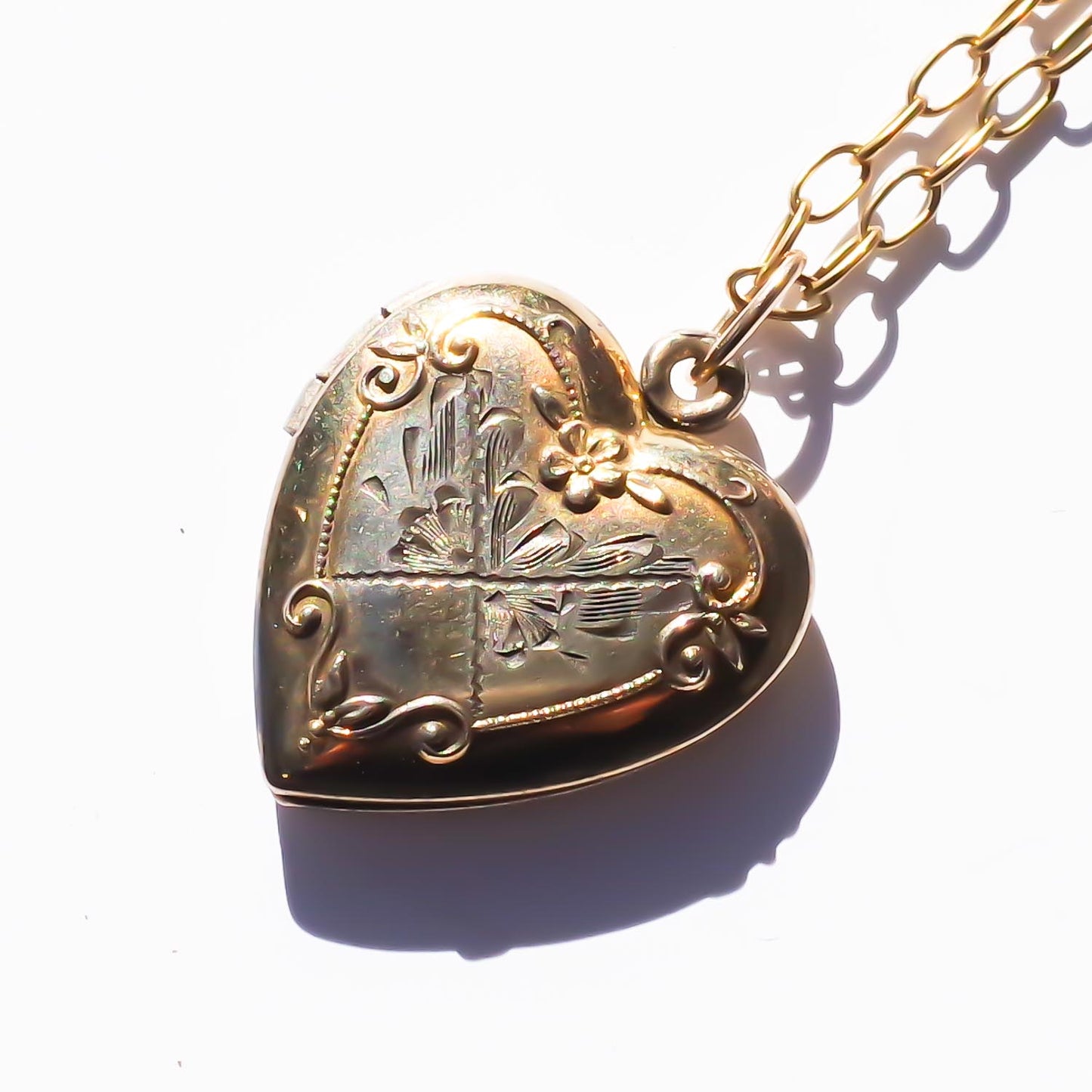 HEART LOCKET NECKLACE / FLOWER / 14KGF