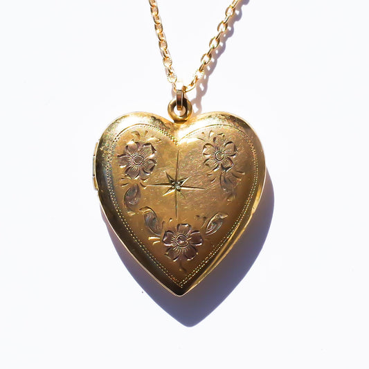 HEART LOCKET NECKLACE / FLOWER STAR / 14KGF