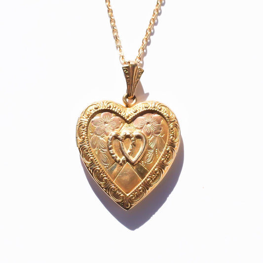 HEART LOCKET NECKLACE / DOUBLE HEART / 14KGF