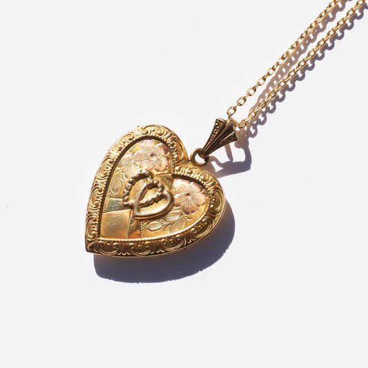 HEART LOCKET NECKLACE / DOUBLE HEART / 14KGF